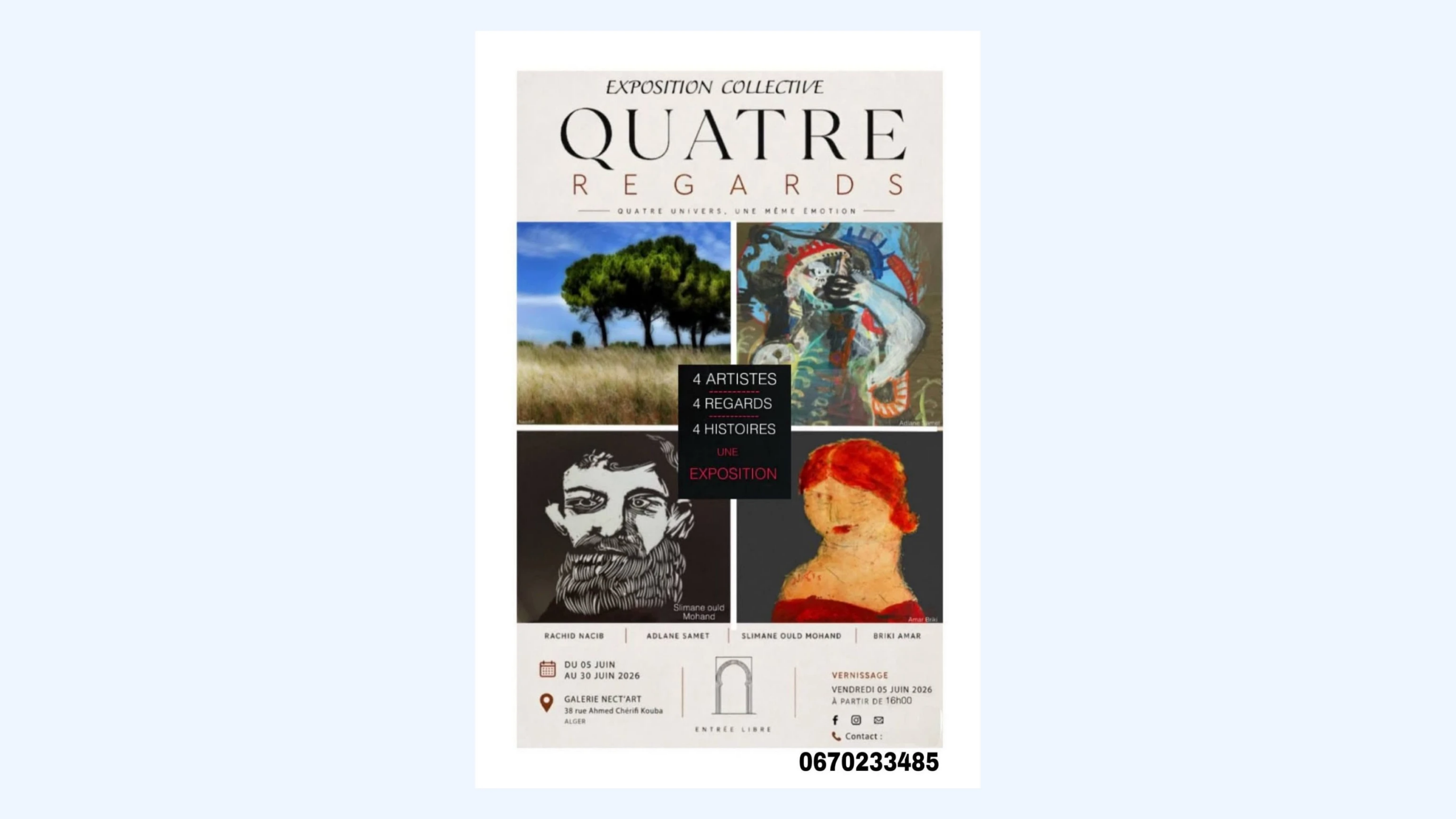 Exposition collective «Quatre regards» : Une exploration sensible de l’humain à travers quatre écritures plastiques singulières